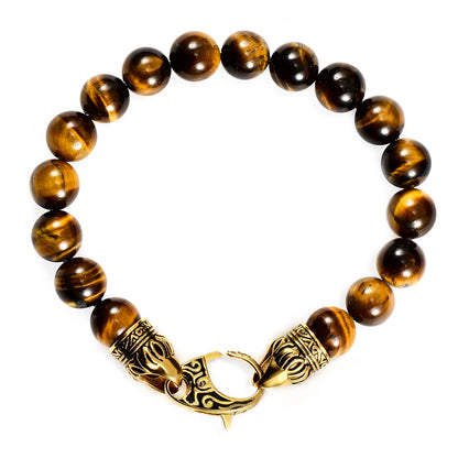 10mm Tiger Eye Bead Bracelet with Stainless Steel Antiqued Lobster Clasp