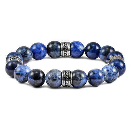 12mm Sodalite Bead Stretch Bracelet with Stainless Steel Tribal Accent Beads