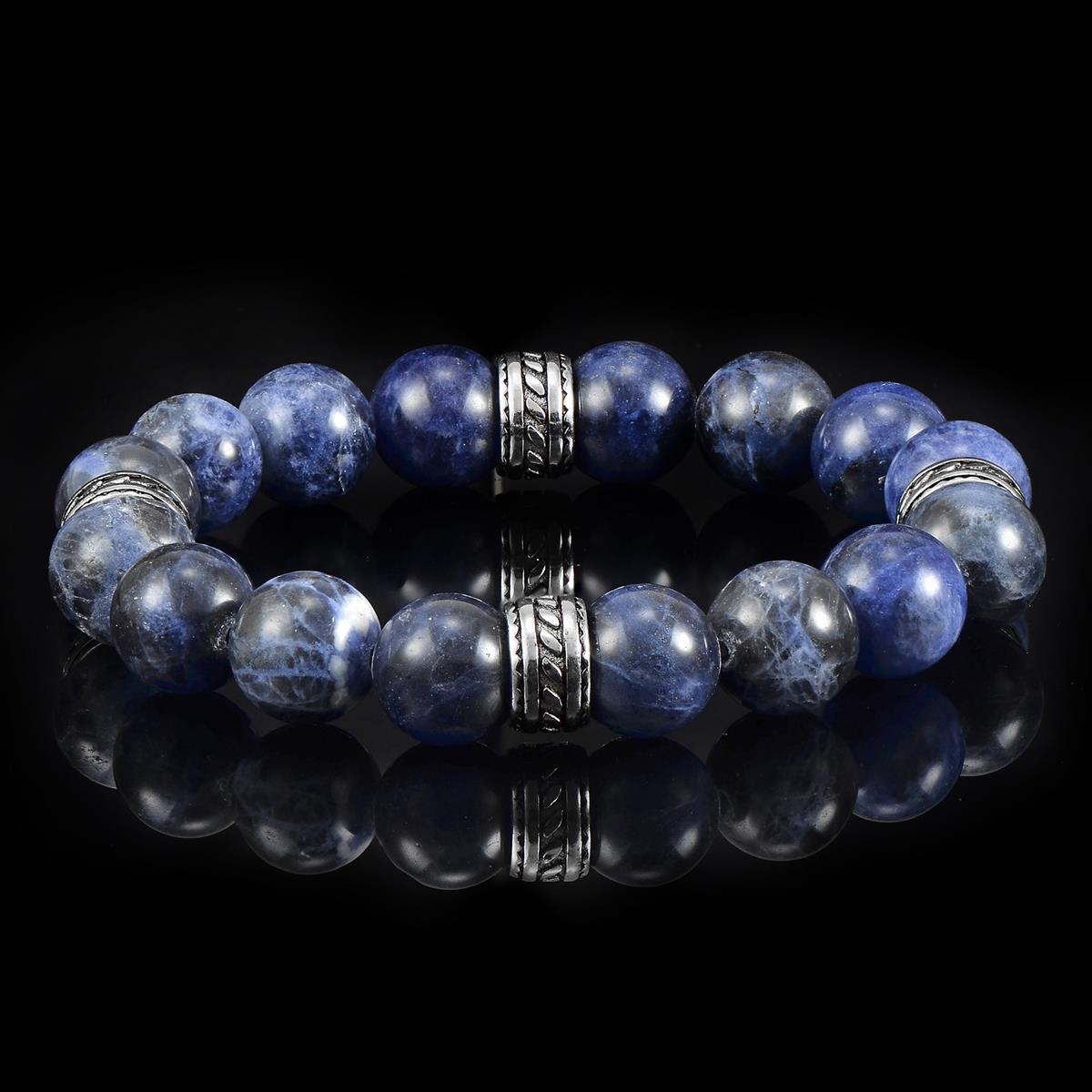 12mm Sodalite Bead Stretch Bracelet with Stainless Steel Tribal Accent Beads