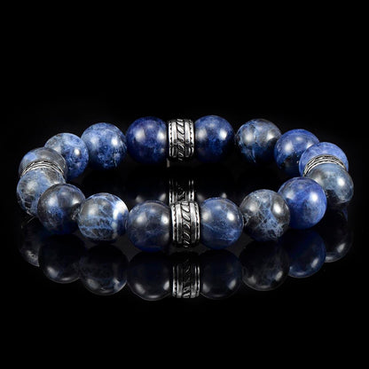 12mm Sodalite Bead Stretch Bracelet with Stainless Steel Tribal Accent Beads