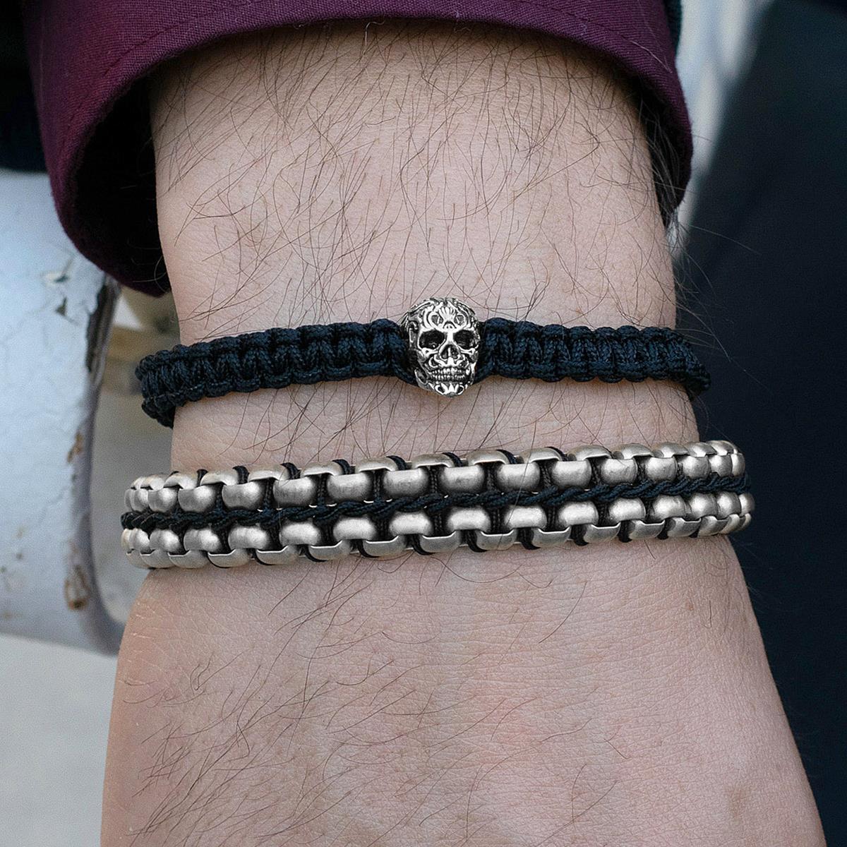 Crucible Skull on Shocker Tie Woven Bracelet