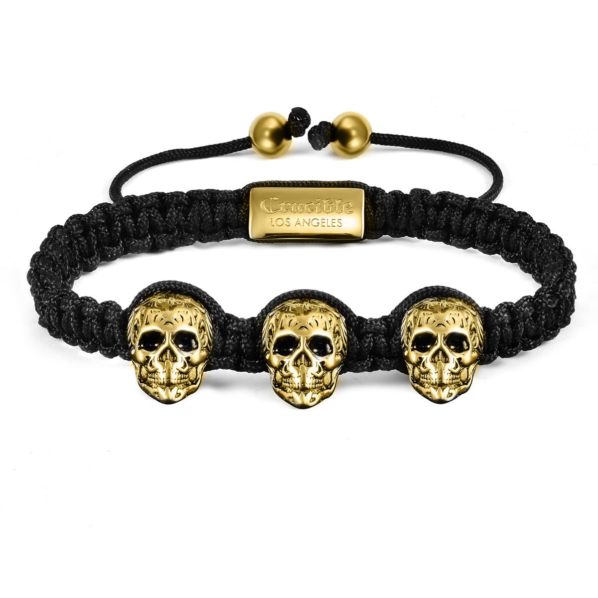 Crucible Triple Skulls on Shocker Tie Woven Bracelet