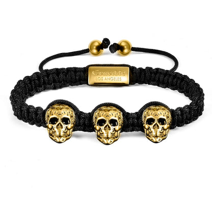 Crucible Triple Skulls on Shocker Tie Woven Bracelet