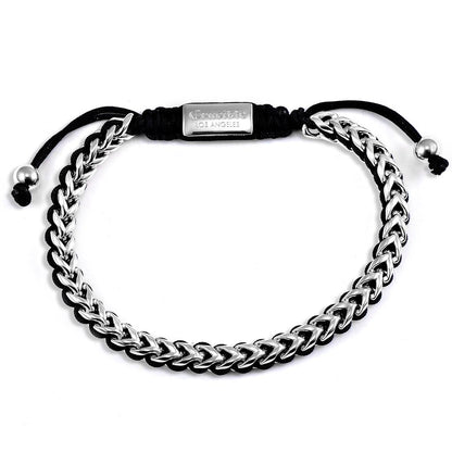 Crucible Jewelry Stainless Steel 6mm Franco Chain Bracelet with Woven Black Cord on Shocker Tie