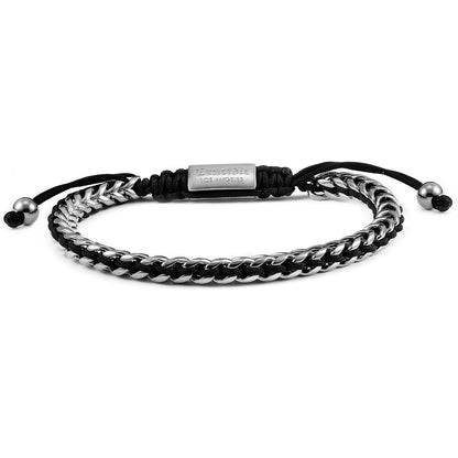 Stainless Steel 6mm Franco Chain Bracelet with Woven Black Cord on Shocker Tie