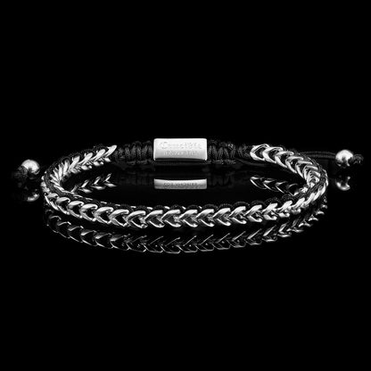 Crucible Jewelry Stainless Steel 6mm Franco Chain Bracelet with Woven Black Cord on Shocker Tie