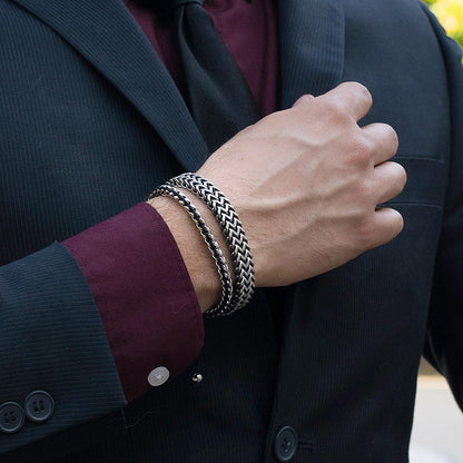 Stainless Steel 6mm Franco Chain Bracelet with Woven Black Cord on Shocker Tie