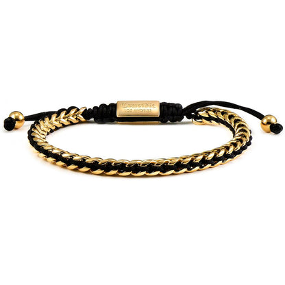 Gold Stainless Steel 6mm Franco Chain Bracelet with Woven Black Cord on Shocker Tie