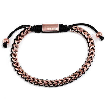 Gold Stainless Steel 6mm Franco Chain Bracelet with Woven Black Cord on Shocker Tie