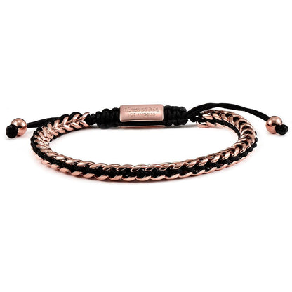 Gold Stainless Steel 6mm Franco Chain Bracelet with Woven Black Cord on Shocker Tie