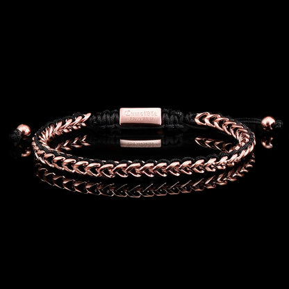 Gold Stainless Steel 6mm Franco Chain Bracelet with Woven Black Cord on Shocker Tie