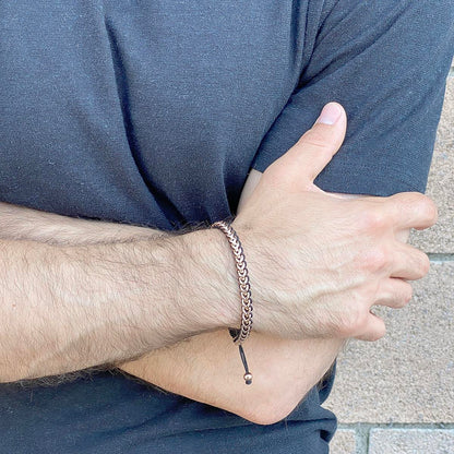 Gold Stainless Steel 6mm Franco Chain Bracelet with Woven Black Cord on Shocker Tie
