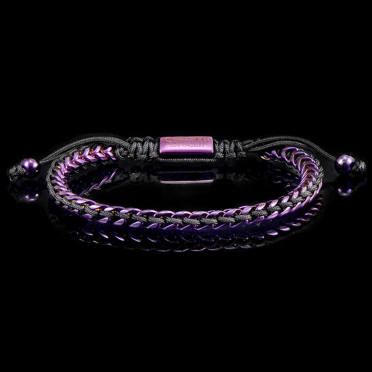 Crucible Jewelry Stainless Steel 6mm Franco Chain Bracelet with Woven Black Cord on Shocker Tie