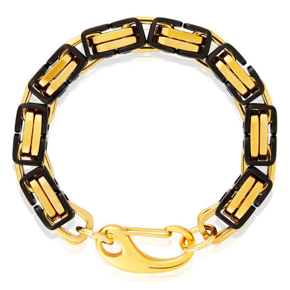 Men's Byzantine Chain Black/Gold Plated Steel Bracelet (11mm Wide)
