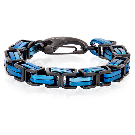 Blue/Black Stainless Steel Byzantine Chain Bracelet 11mm Wide