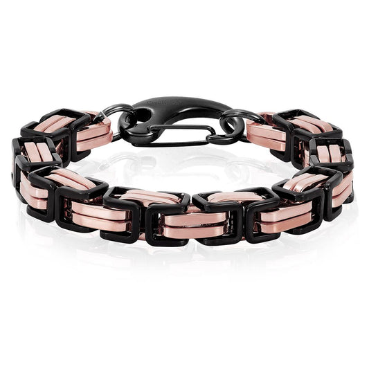 Men's Byzantine Chain Black/Rose Gold Steel Bracelet (11mm Wide)
