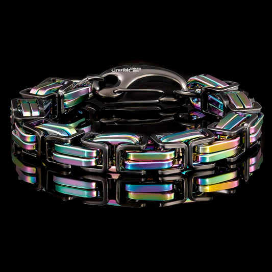 Men's Byzantine Chain Black/Iridescent Stainless Steel Bracelet (11mm Wide)