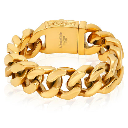 Men's Black Cubic Zirconia Eyes Skull Clasp Gold Plated Steel Curb Bracelet