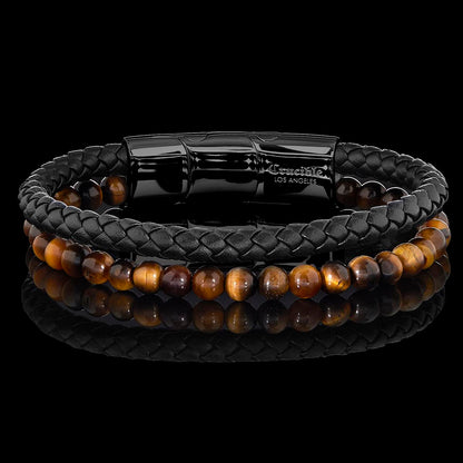 Crucible Natural Stone Bead Black Leather Bracelet - 8.25" + 0.5" Ext