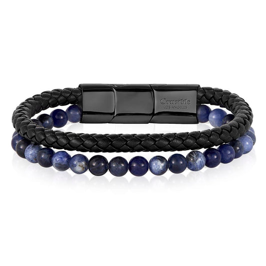 Men's Sodalite Stone Bead and Leather Bracelet - 8.25" + 0.5" Ext