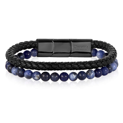 Sodalite Stone Bead and Leather Bracelet - 8.25" + 0.5" Ext