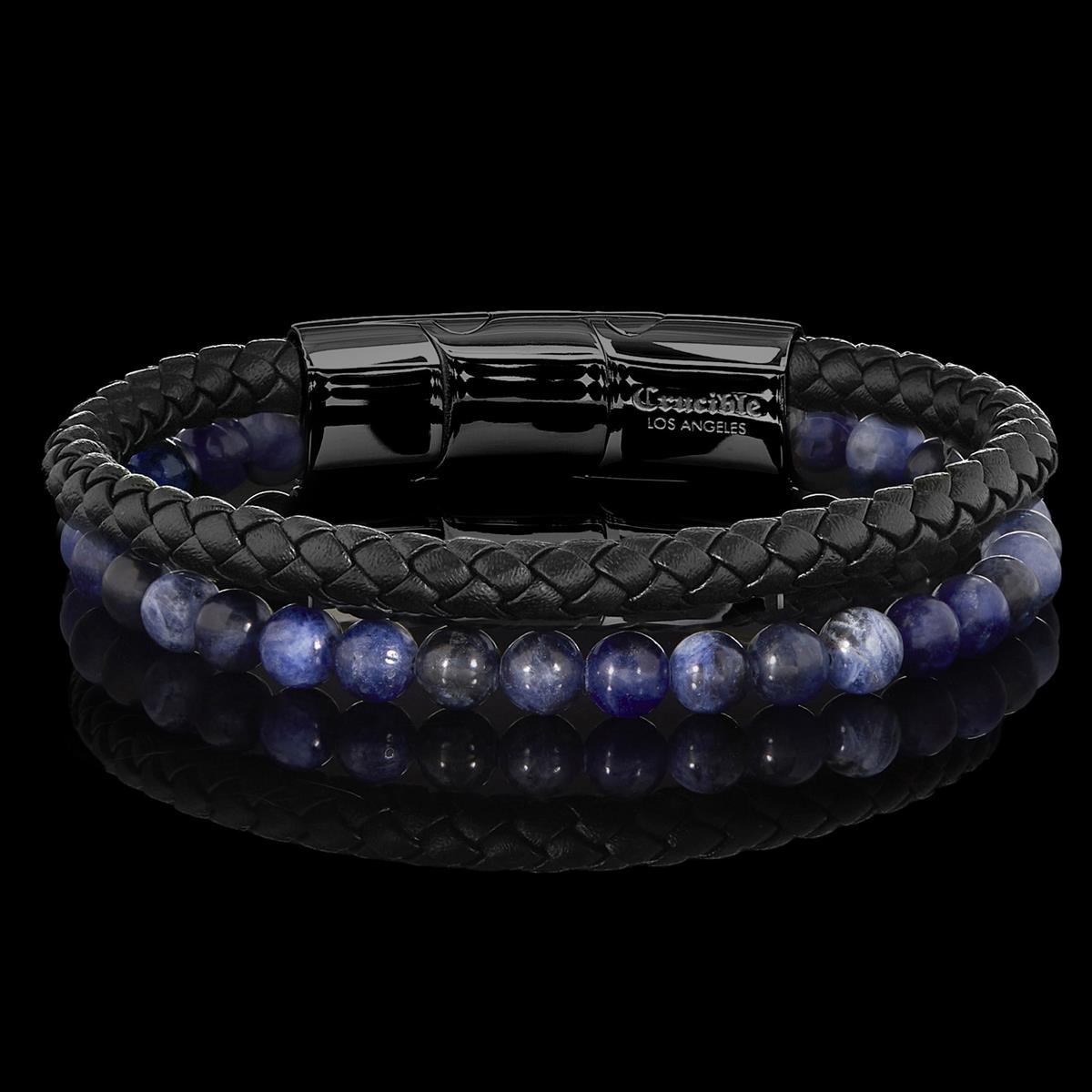 Sodalite Stone Bead and Leather Bracelet - 8.25" + 0.5" Ext