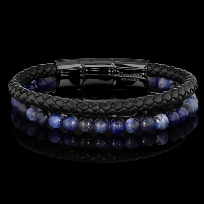 Sodalite Stone Bead and Leather Bracelet - 8.25" + 0.5" Ext