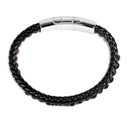 Men's Red Tiger Eye Stone Bead and Leather Bracelet - 8.25" + 0.5" Ext