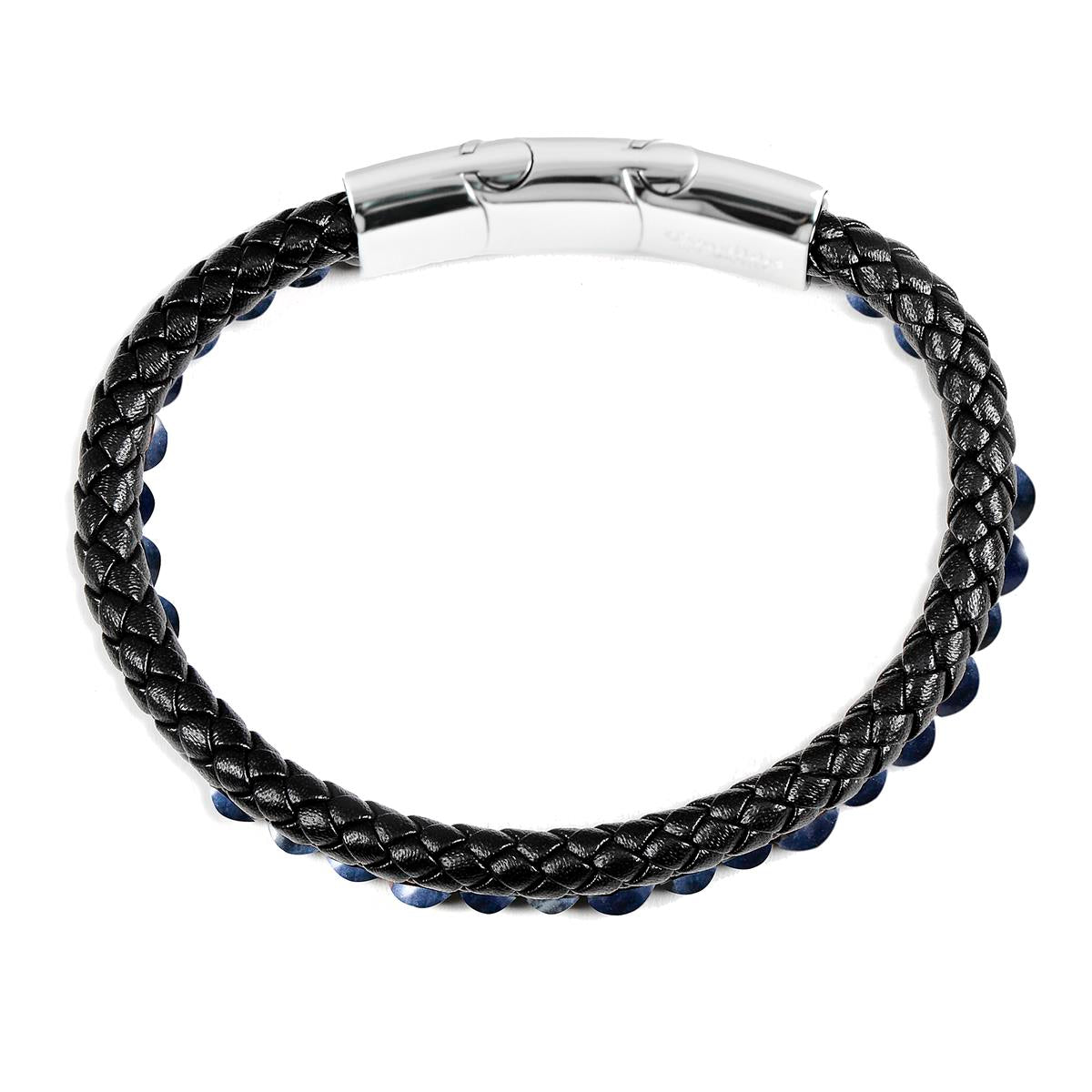 Sodalite Stone Bead and Leather Bracelet - 8.25" + 0.5" Ext