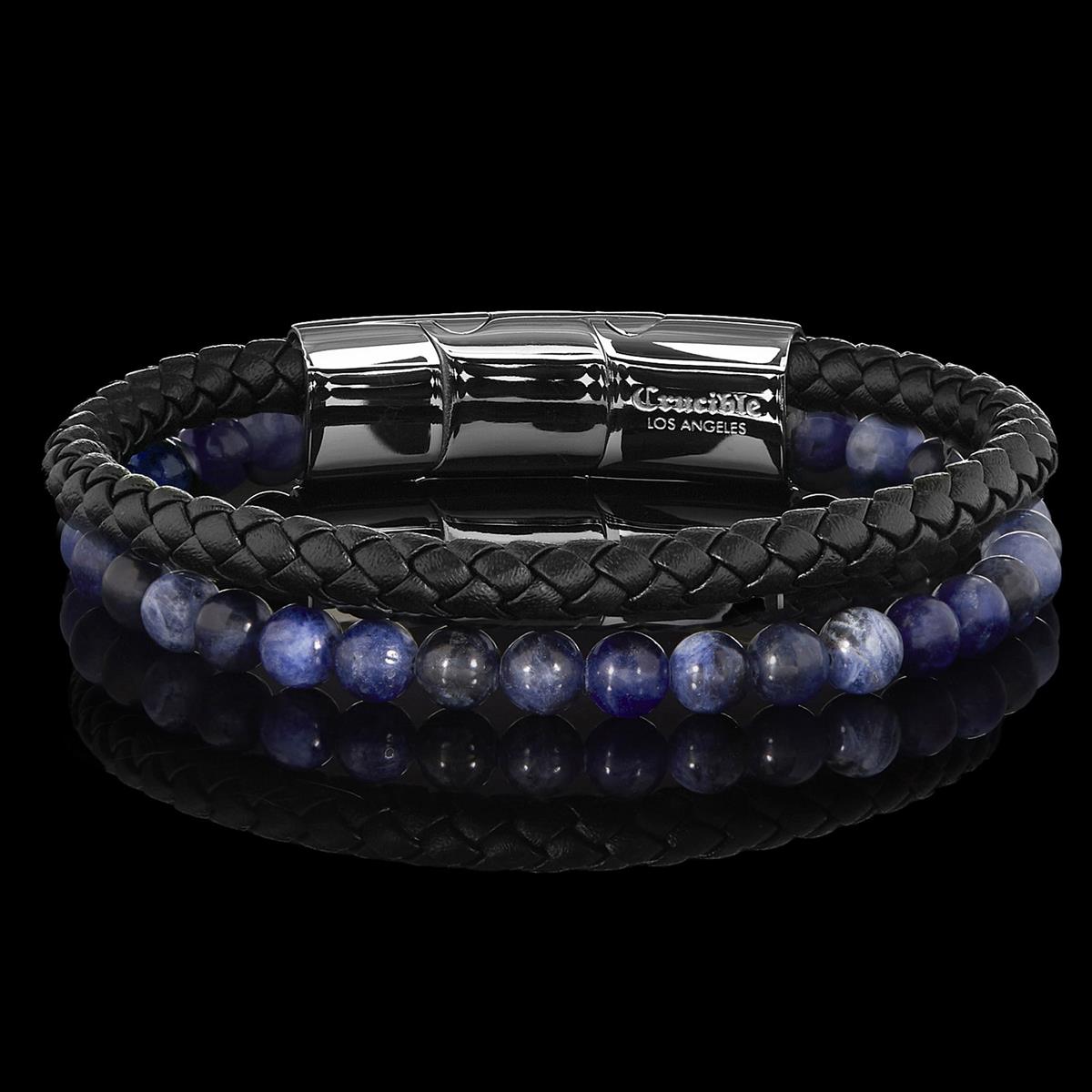 Sodalite Stone Bead and Leather Bracelet - 8.25" + 0.5" Ext