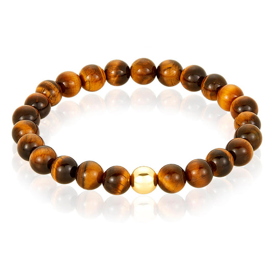 Men's Natural Stone and Hematite Stone Bead Stretch Bracelet (8mm) - 8"