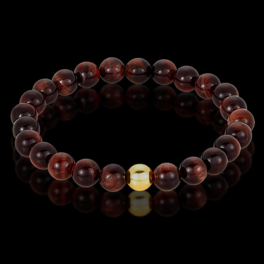 Men's Natural Stone and Hematite Stone Bead Stretch Bracelet (8mm) - 8"
