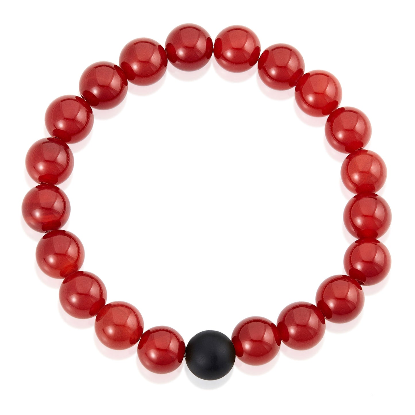 Men's  Polished 10mm Natural Stone Bead Stretch Bracelet