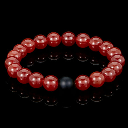 Polished Red Agate and Black Matte Onyx 10mm Natural Stone Bead Stretch Bracelet