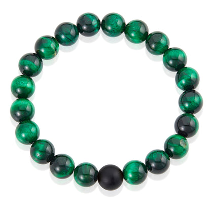 Men's  Polished 10mm Natural Stone Bead Stretch Bracelet