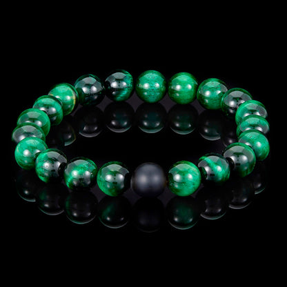 Men's  Polished 10mm Natural Stone Bead Stretch Bracelet