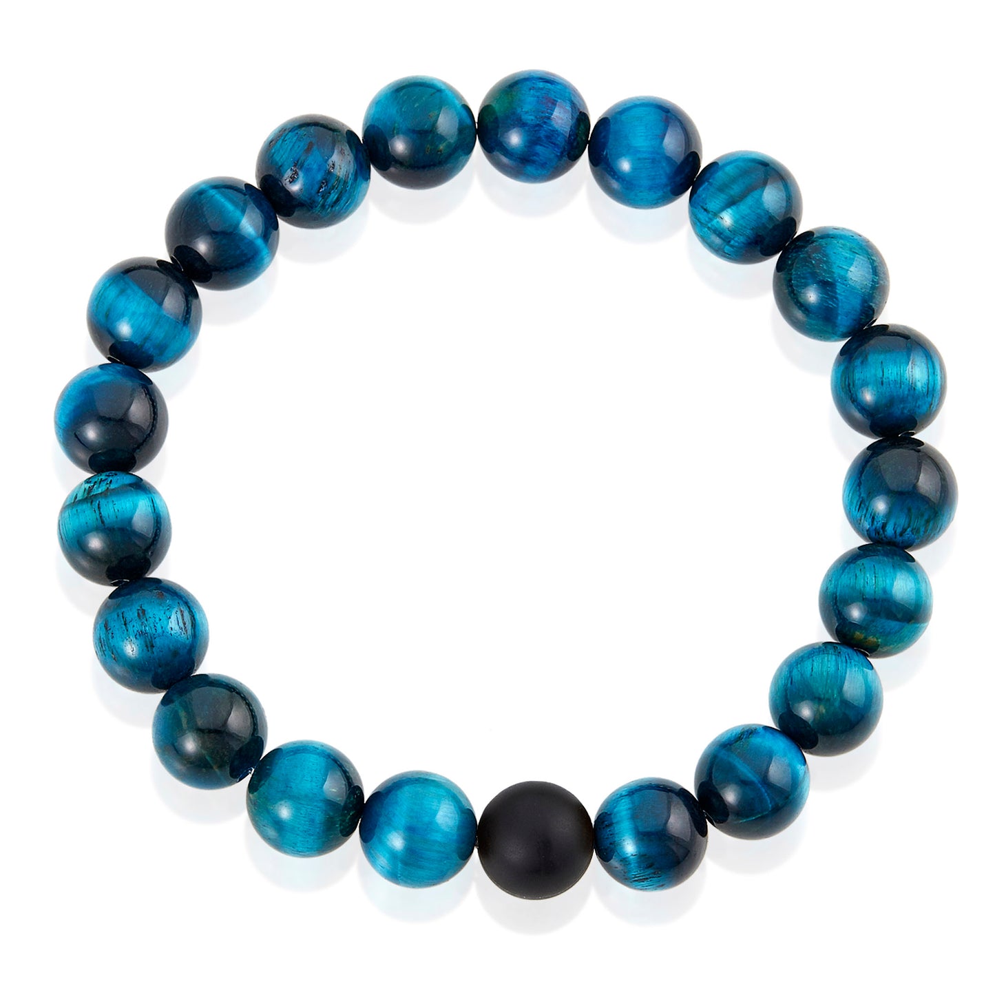 Men's  Polished 10mm Natural Stone Bead Stretch Bracelet