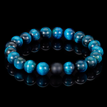 Men's  Polished 10mm Natural Stone Bead Stretch Bracelet