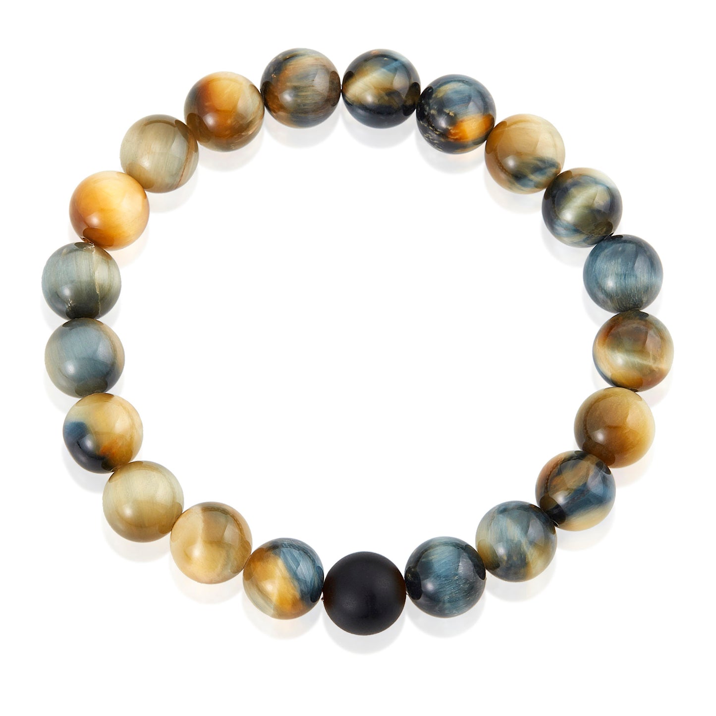 Men's  Polished 10mm Natural Stone Bead Stretch Bracelet