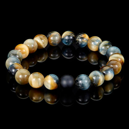 Polished Dream Tiger Eye and Black Matte Onyx 10mm Natural Stone Bead Stretch Bracelet