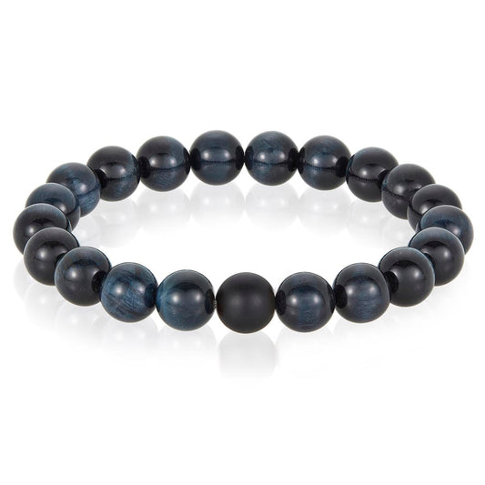 Polished Midnight Tiger Eye and Black Matte Onyx 10mm Natural Stone Bead Stretch Bracelet