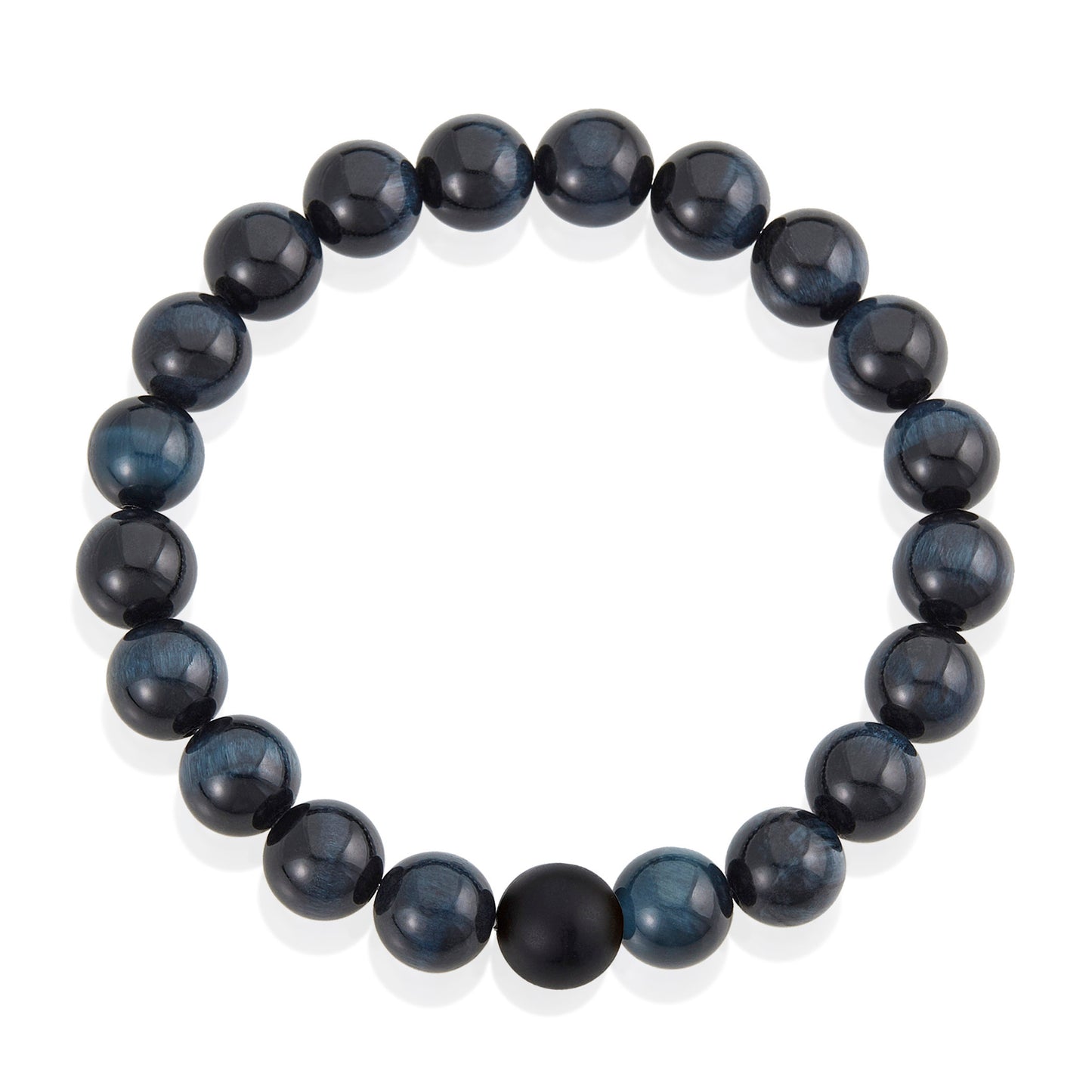 Men's  Polished 10mm Natural Stone Bead Stretch Bracelet