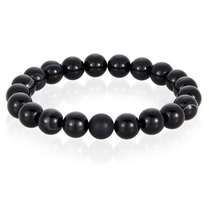 Men's  Polished 10mm Natural Stone Bead Stretch Bracelet