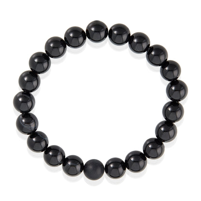 Men's  Polished 10mm Natural Stone Bead Stretch Bracelet