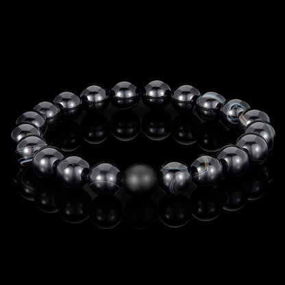 Men's  Polished 10mm Natural Stone Bead Stretch Bracelet