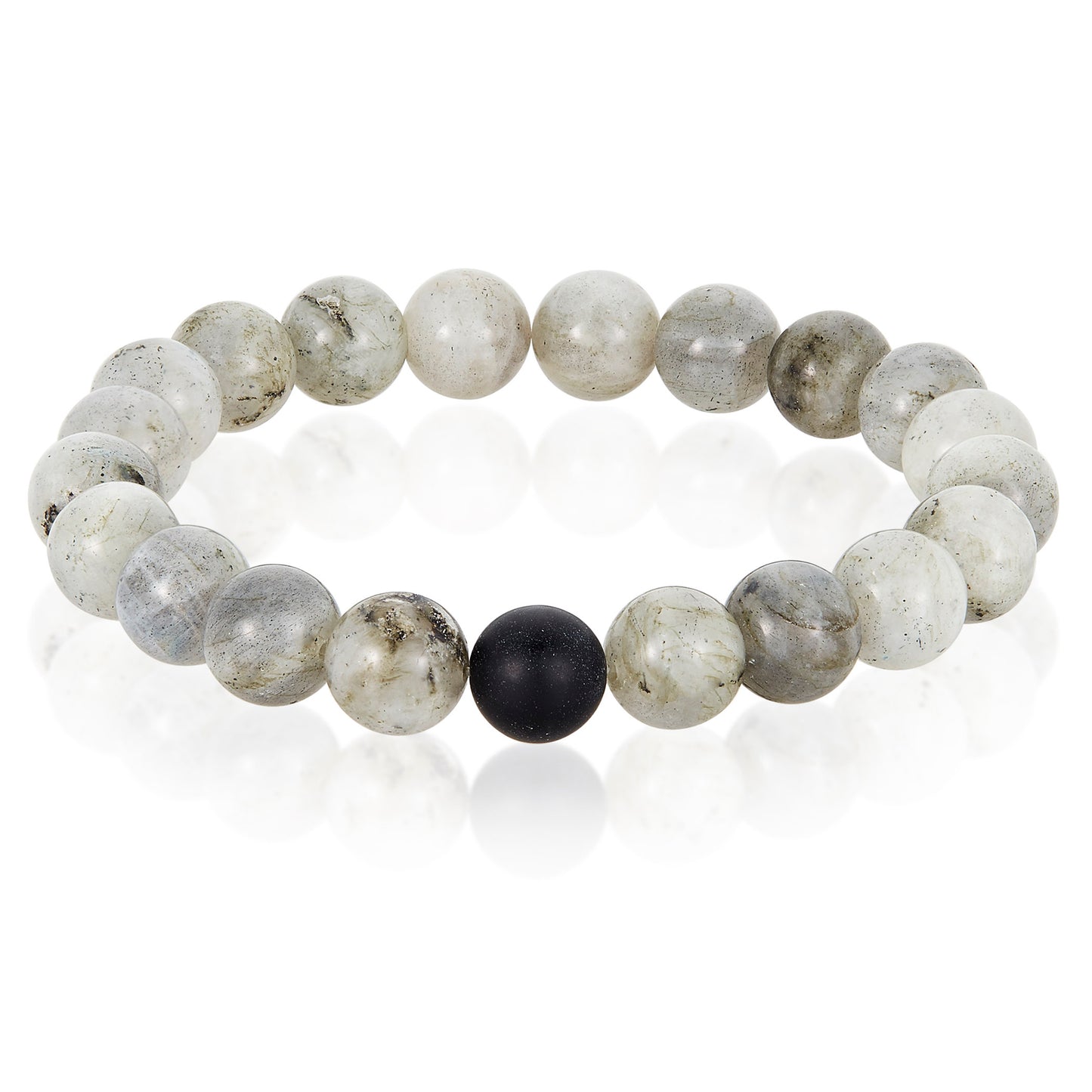 Men's  Polished 10mm Natural Stone Bead Stretch Bracelet