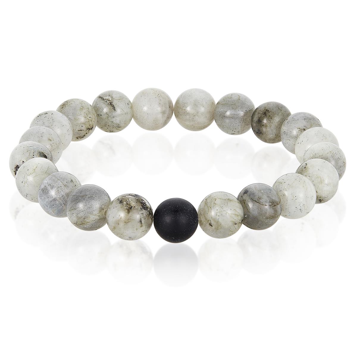 Polished Labradorite and Black Matte Onyx 10mm Natural Stone Bead Stretch Bracelet