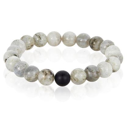 Polished Labradorite and Black Matte Onyx 10mm Natural Stone Bead Stretch Bracelet