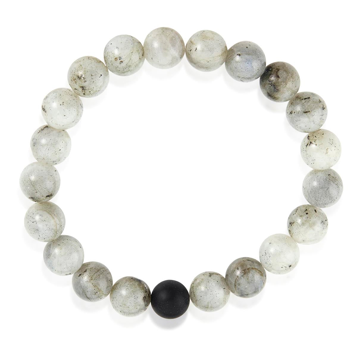 Polished Labradorite and Black Matte Onyx 10mm Natural Stone Bead Stretch Bracelet