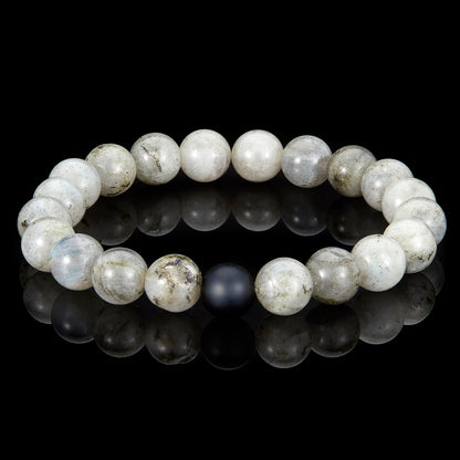 Men's  Polished 10mm Natural Stone Bead Stretch Bracelet